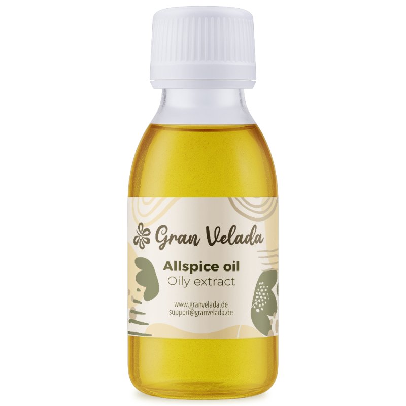 Aceite de pimienta jamaica. Extracto oleoso natural y aromático, ideal para enriquecer cremas, mascarillas y aceites de masaje. 