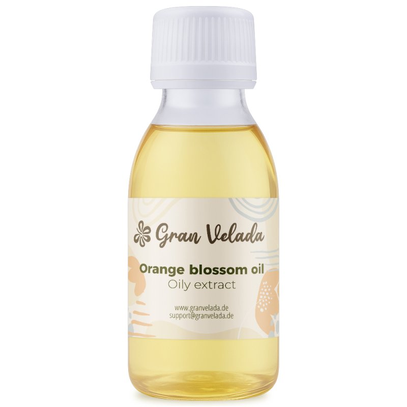 Aceite de azahar. Extracto oleoso emoliente y aromático con toque floral, ideal para cremas, sérums, bálsamos y aceites de masaj
