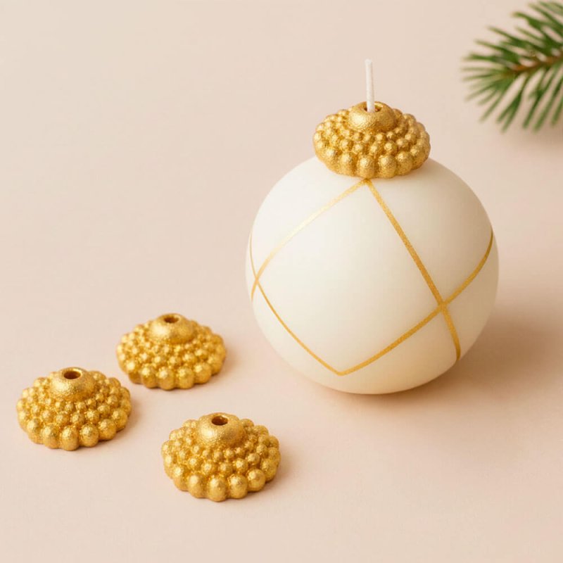 Molde de silicona con 6 cavidades para hacer remates decorativos de velas. Flexible y antiadherente, ideal para acabados elegant