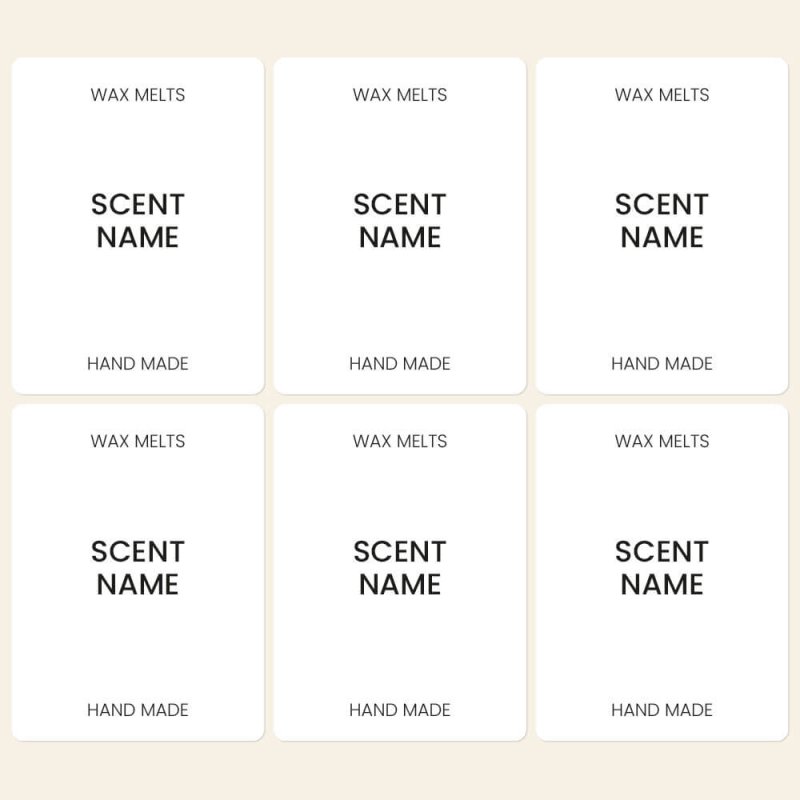 Compra etiquetas para wax melts en Gran Velada. Personalizables, resistentes y elegantes. Ideales para dar un toque profesional 