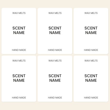 Compra etiquetas para wax melts en Gran Velada. Personalizables, resistentes y elegantes. Ideales para dar un toque profesional 