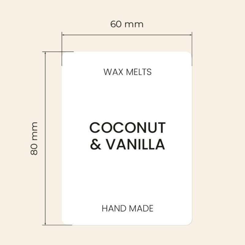 Compra etiquetas para wax melts en Gran Velada. Personalizables, resistentes y elegantes. Ideales para dar un toque profesional 