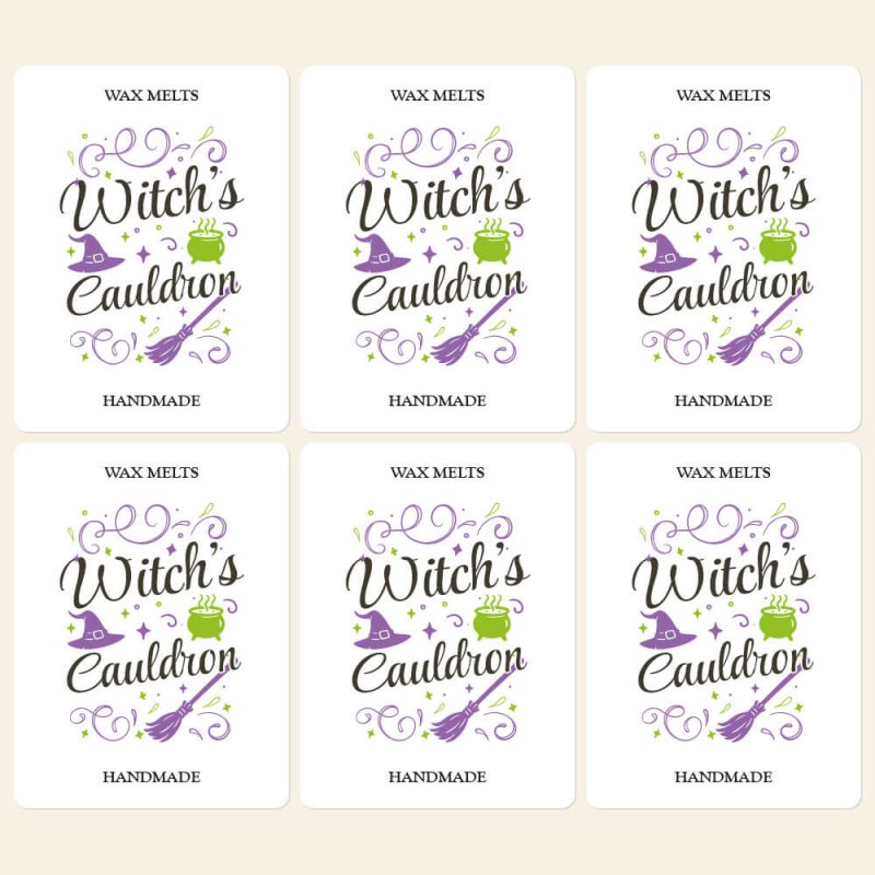 Diseños Halloween en colores vivos para decorar wax melts. Pegatinas adhesivas resistentes, fáciles de aplicar y con acabado pro