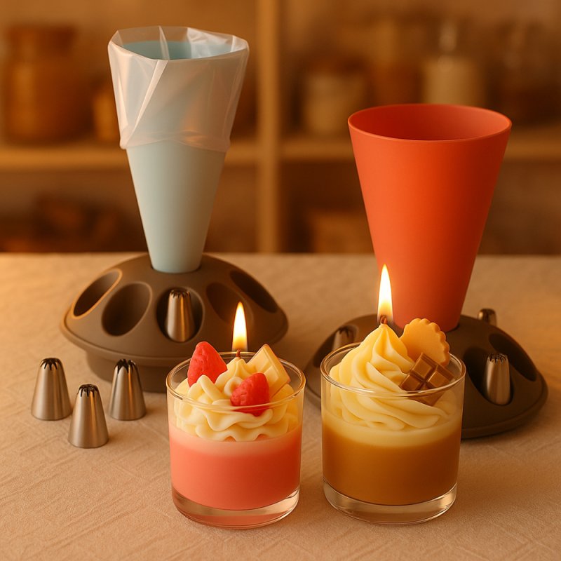 Soporte para manga pastelera. Ideal para cera chantilly y decoraciones en velas. Ordena y agiliza tu trabajo DIY. ¡Compra en Gra
