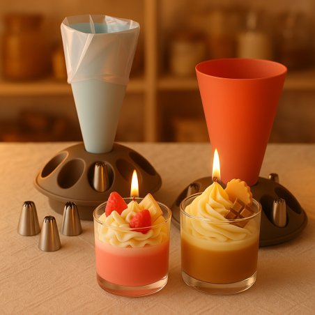Soporte para manga pastelera. Ideal para cera chantilly y decoraciones en velas. Ordena y agiliza tu trabajo DIY. ¡Compra en Gra