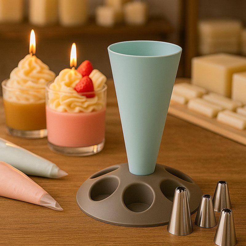 Soporte para manga pastelera. Ideal para cera chantilly y decoraciones en velas. Ordena y agiliza tu trabajo DIY. ¡Compra en Gra