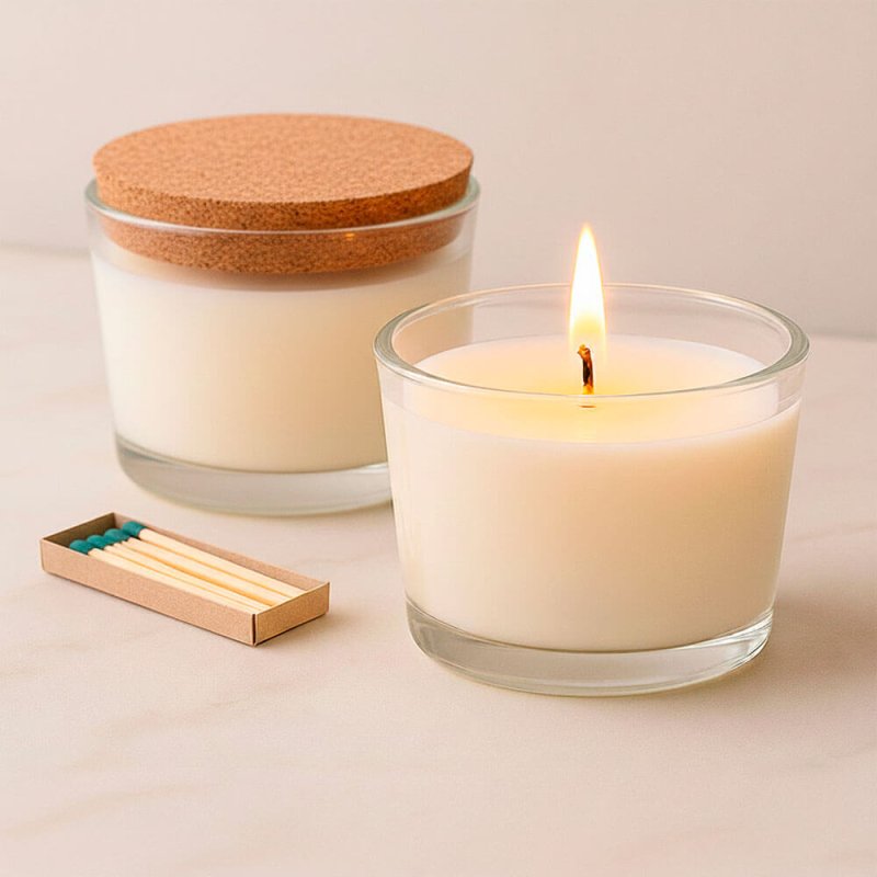 Vasos para velas aromáticas, como este de cristal con tapón de corcho incluido. Amplio catálogo disponible. ¡Compra con envíos r