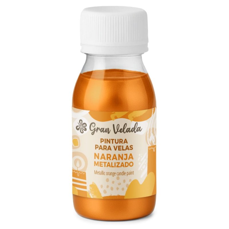 Decora tus velas con pintura naranja claro metalizado. De secado rápido y fácil aplicación, ideal para velas y fanales DIY. ¡Com