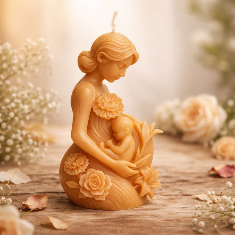 Molde vela madre con su bebé floral. Ideal para velas decorativas con relieves delicados. Perfecto para regalos emotivos. ¡Compr