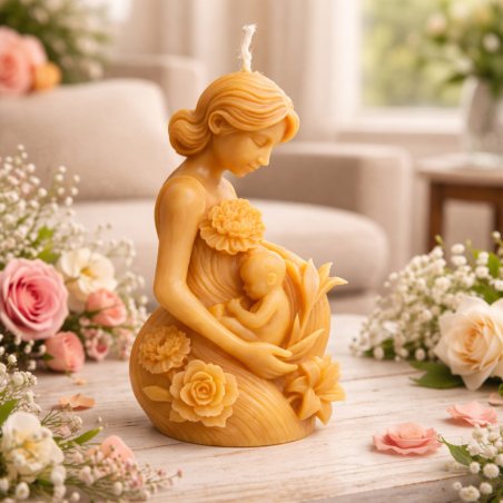 Molde vela madre con su bebé floral. Ideal para velas decorativas con relieves delicados. Perfecto para regalos emotivos. ¡Compr