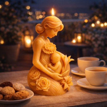 Molde vela madre con su bebé floral. Ideal para velas decorativas con relieves delicados. Perfecto para regalos emotivos. ¡Compr