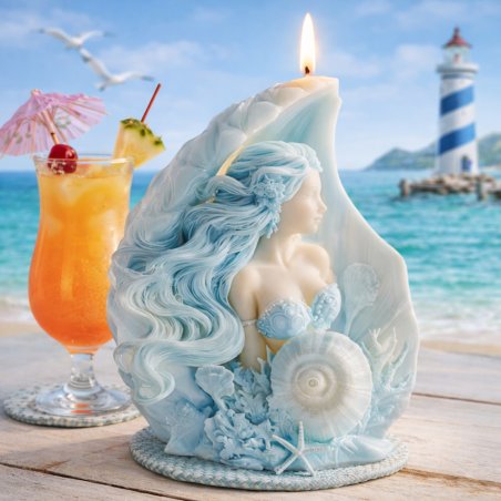 Molde sirena en concha de silicona. Ideal para velas decorativas con acabado marino y detallado. ¡Compra en Gran Velada! - Cómo 