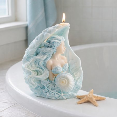 Molde sirena en concha de silicona. Ideal para velas decorativas con acabado marino y detallado. ¡Compra en Gran Velada! - Cómo 