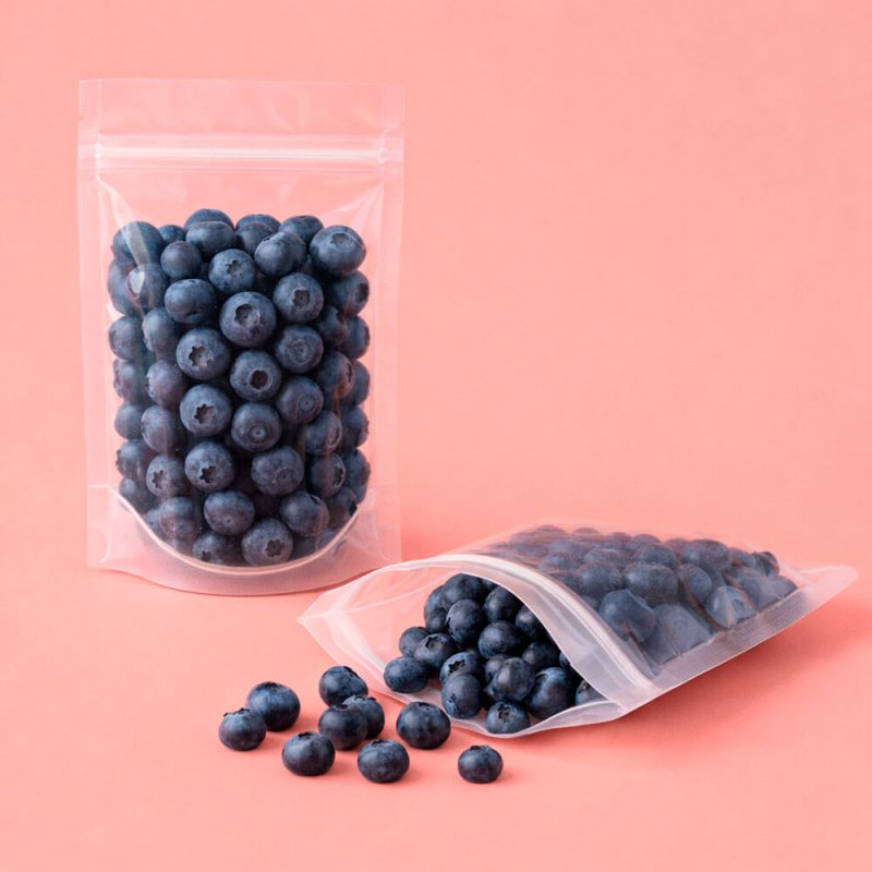 Bolsa de polipropileno, transparente y estable, con base y cierre zip. Tamaño 85 x 145 x 50 mm. Ideal para sales, polvos y produ