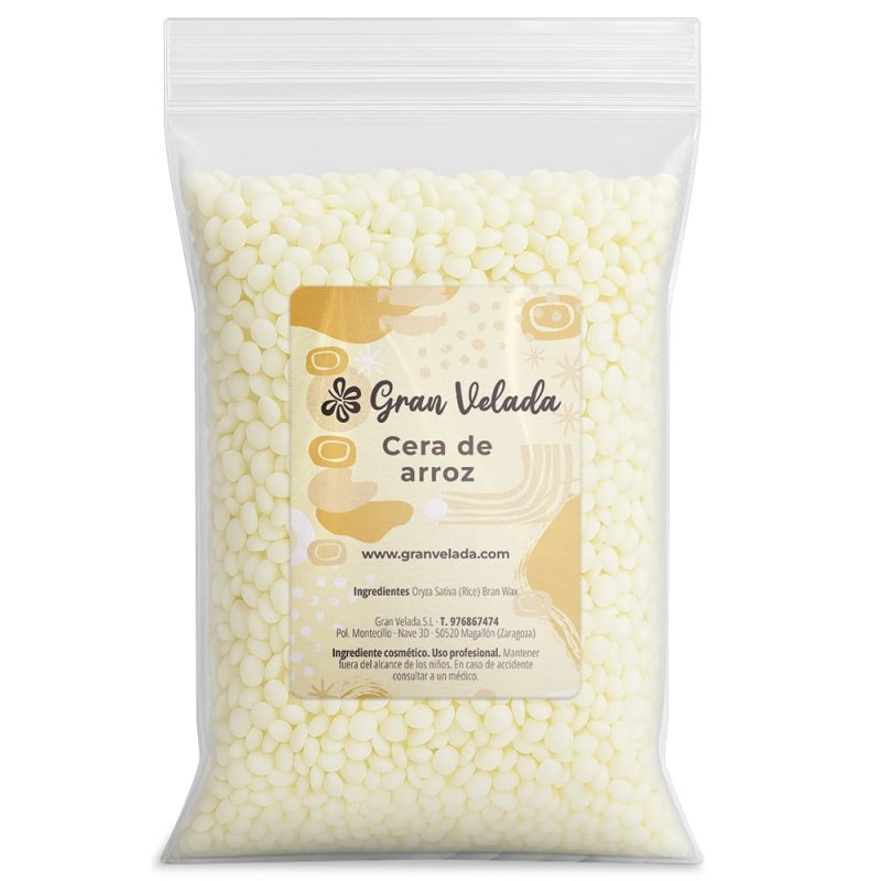 Cera de arroz por mayor. Vegana, natural y versátil para cosmética y velas. Aporta textura y protección. ¡Compra en Gran Velada!