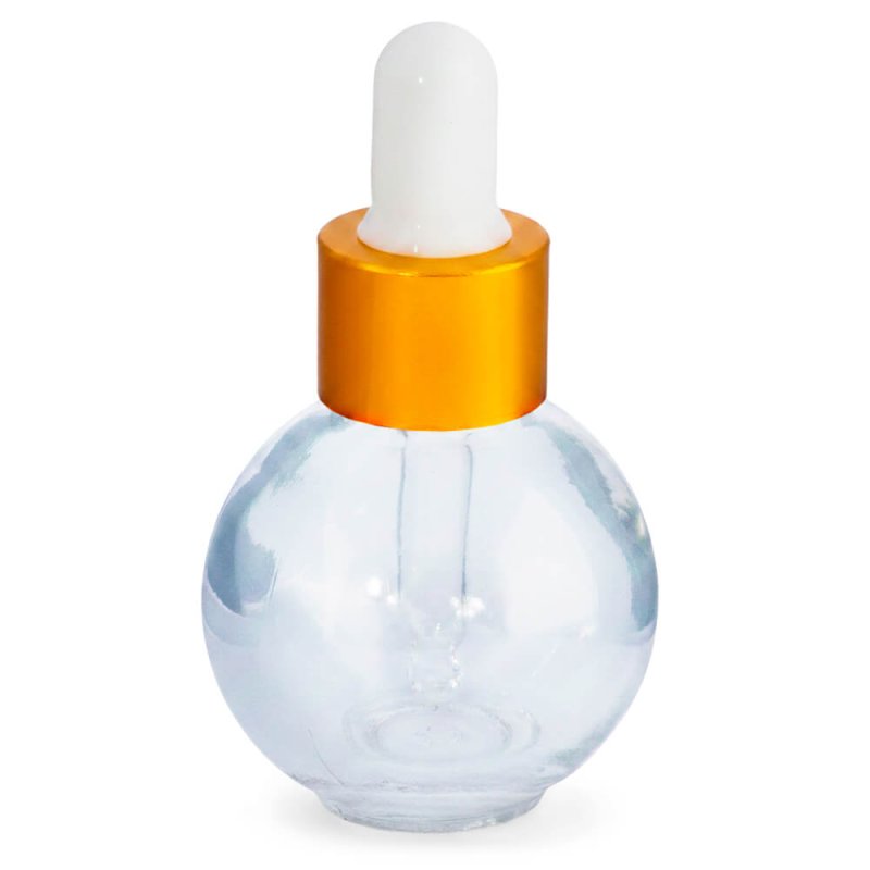 Frasco cuentagotas 20 ml de cristal con tapa dorada. Ideal para sérums, aceites y cosmética líquida. ¡Compra elegante y funciona