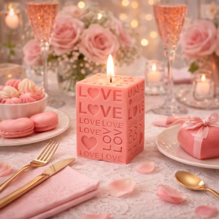 Crea velas artesanales con diseño moderno y mensaje afectuoso. Ideal para decoración romántica, eventos especiales o regalos art