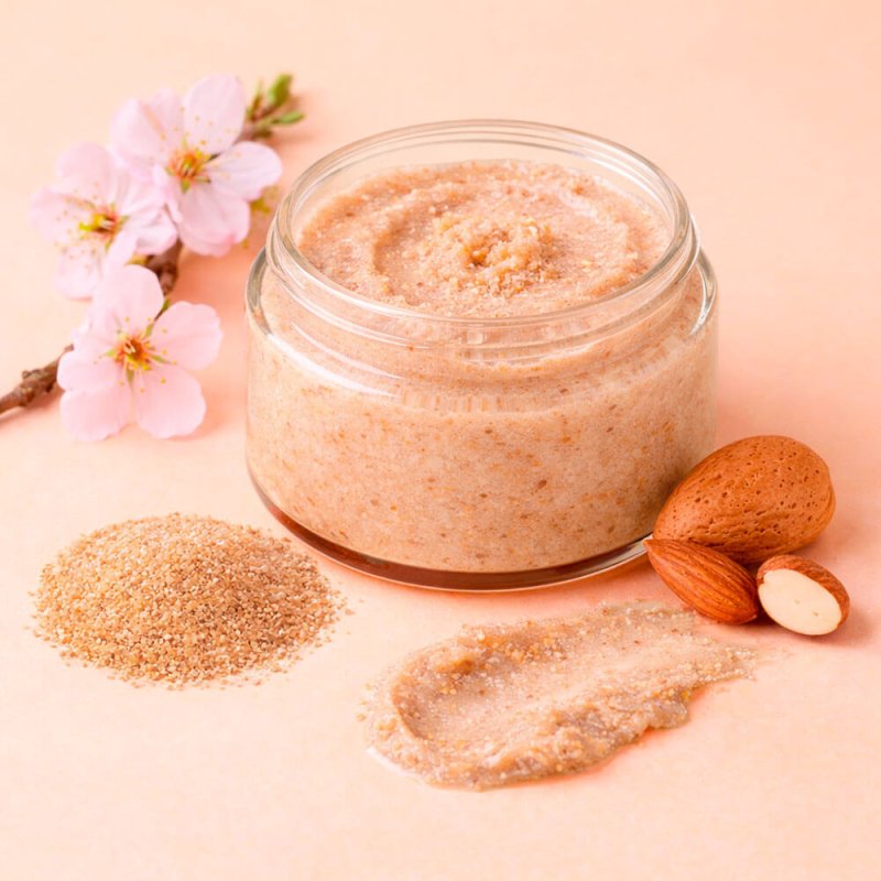 Partículas exfoliantes de cáscara de almendra. Exfoliación media para jabones, geles y cremas. Naturales y fáciles de usar. ¡Com