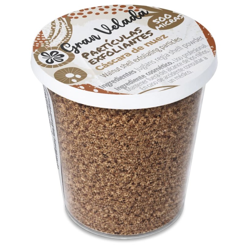 Descubre nuestras partículas exfoliantes de cáscara de nuez de 500 micras en Gran Velada. ¡Puras, naturales y biodegradables! En