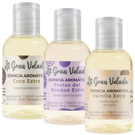 Descubre el pack ahorro esencias extra concentradas en Gran Velada. Incluye vainilla, coco y frutos del bosque. ¡Compra ahora! -