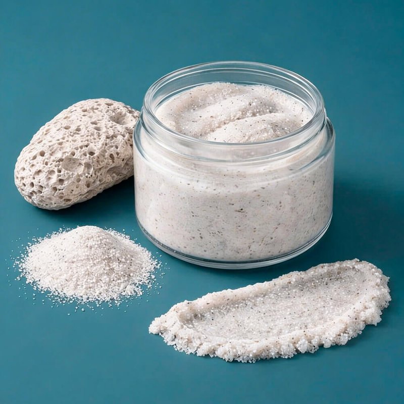 Piedra pómez en polvo para cosmética. Partículas exfoliantes naturales ideales para jabones, geles y cremas exfoliantes. Ingredi