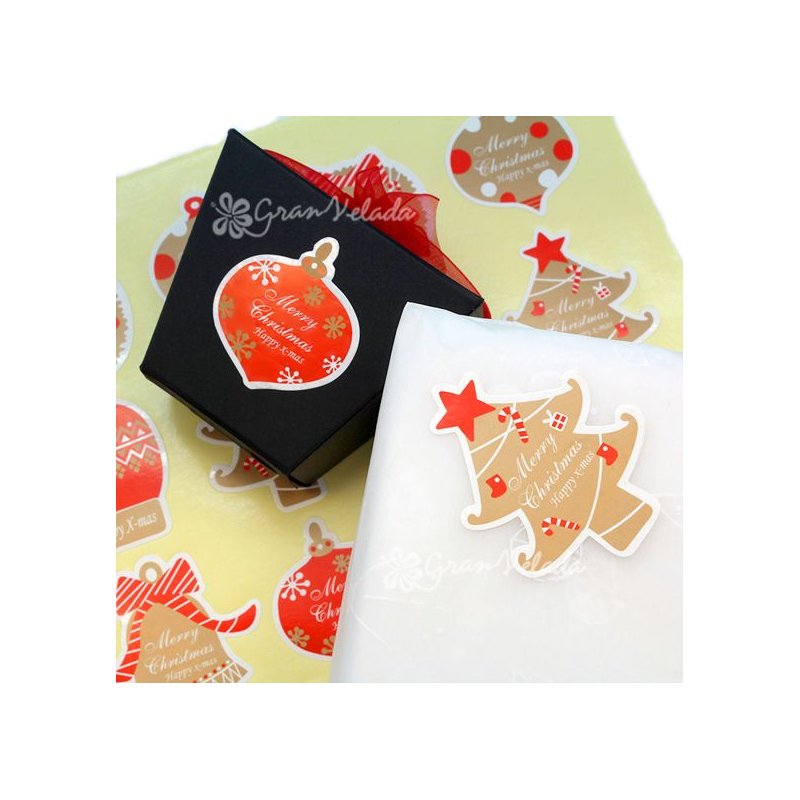Descubre en Gran Velada pegatinas personalizadas para packaging como este alegre modelo Happy X-Mas. ¡Envíos rápidos y amplio ca