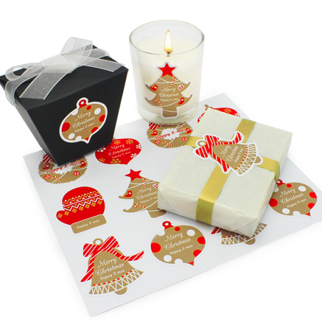 Descubre en Gran Velada pegatinas personalizadas para packaging como este alegre modelo Happy X-Mas. ¡Envíos rápidos y amplio ca