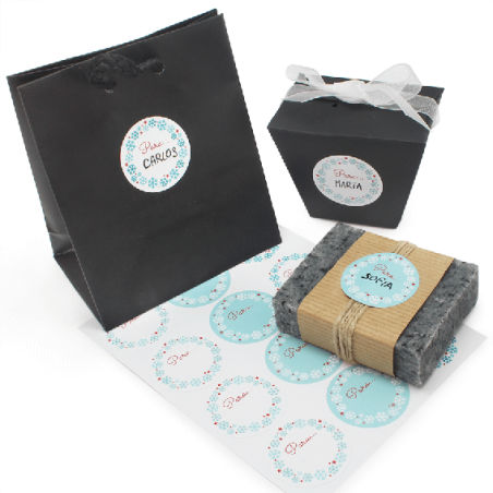 Pegatinas para nombres de los regalitos de navidad, Copos de Nieve. Tienda de pegatinas originales, baratas y entrega inmediata.