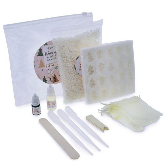 Kit como hacer wax melts de arbolitos de navidad. Materiales e instrucciones